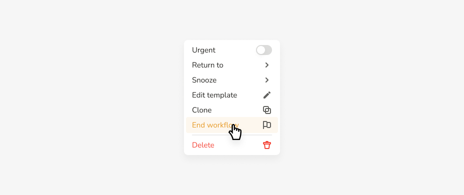 “End Workflow” option in Pneumatic workflow management menu